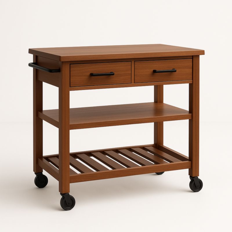Chariot de Cuisine en Bois à Roulettes avec 2 Tiroirs-Junixwood