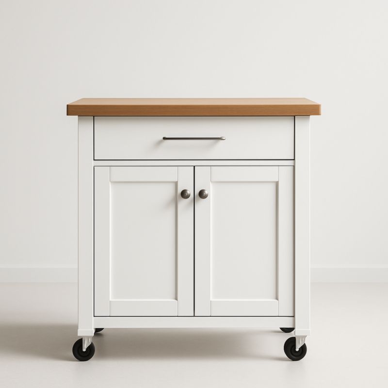 Chariot de Cuisine MDF Blanc avec Dessus en Bois sur Roulettes-Junixwood