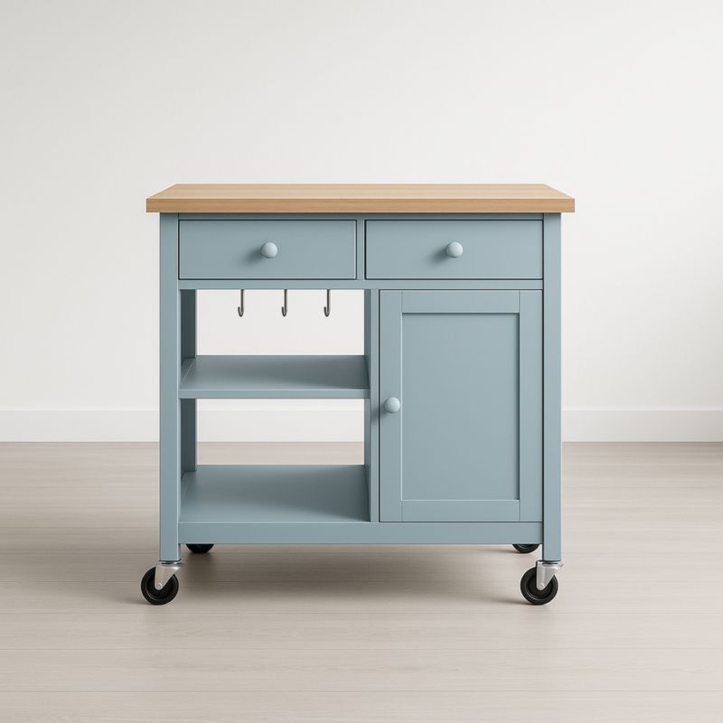 Chariot de Cuisine Bois MDF Bleu avec Roulettes-Junixwood