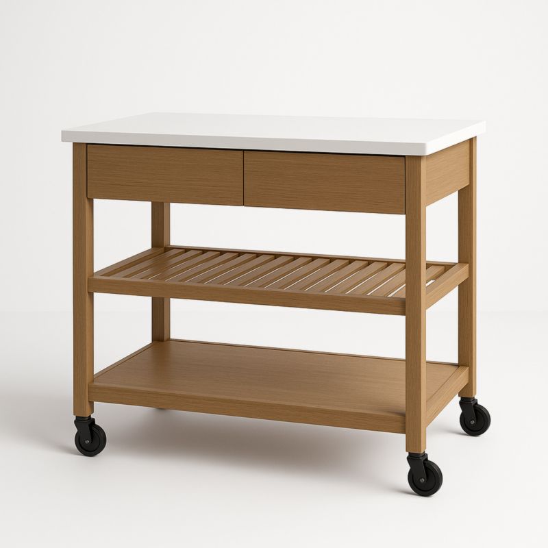 Chariot de cuisine en bois avec plateau en MDF blanc-Junixwood