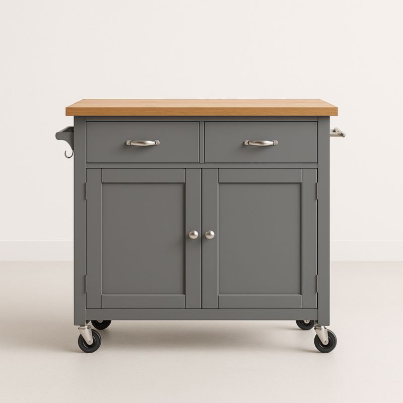 Chariot de cuisine gris en bois avec roulettes-Junixwood
