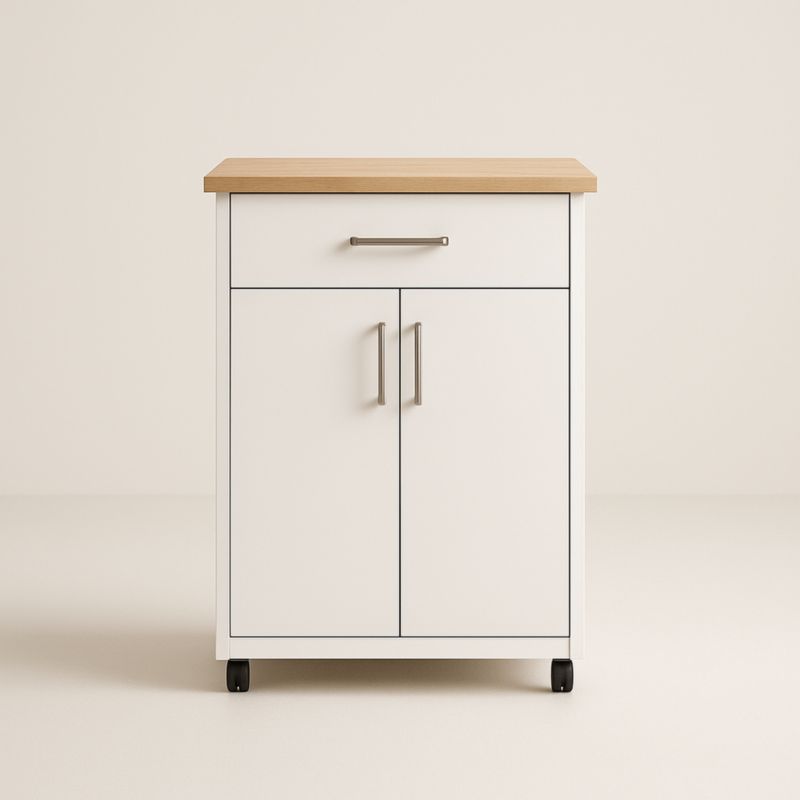 Chariot de Cuisine en Bois MDF Blanc avec Plateau Bois Clair-Junixwood