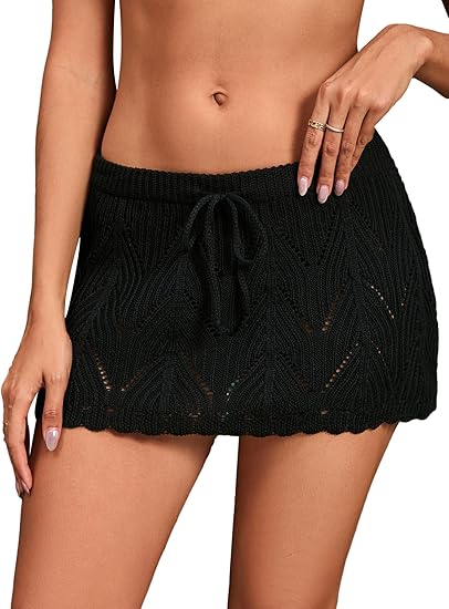 Women Crochet Beach Mini Skirt Swim Bikini Cover Up Skirt Knit Swimsuit Bathing Suit Coverup