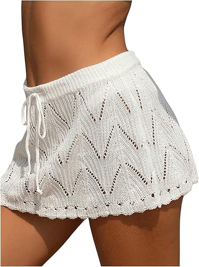 Women Crochet Beach Mini Skirt Swim Bikini Cover Up Skirt Knit Swimsuit Bathing Suit Coverup