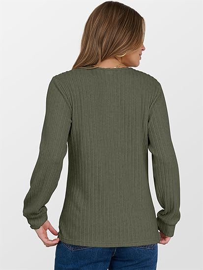 Womens Long Sleeve Henley Shirts Button Down Tunic Tops Fall Lightweight Sweaters Business Casual Blouses 2026