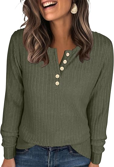Womens Long Sleeve Henley Shirts Button Down Tunic Tops Fall Lightweight Sweaters Business Casual Blouses 2026