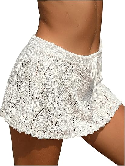 Women Crochet Beach Mini Skirt Swim Bikini Cover Up Skirt Knit Swimsuit Bathing Suit Coverup