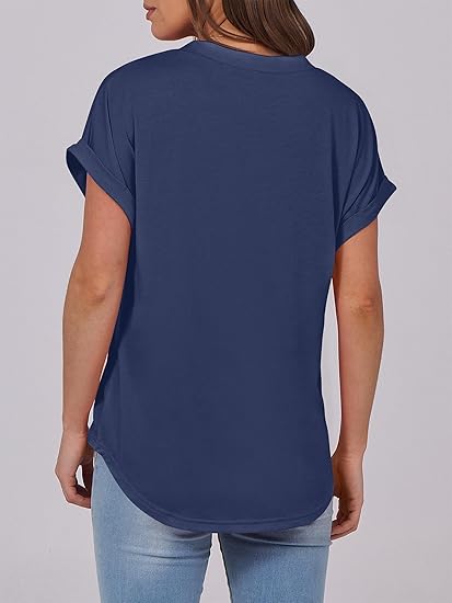 Womens Short Sleeve Henley Tops V Neck Dressy Casual Blouses Summer Trendy Tee Shirts 2026 Vacation Fashion Clothes