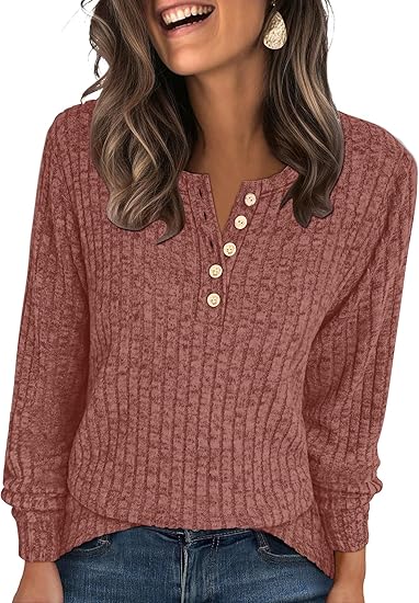 Womens Long Sleeve Henley Shirts Button Down Tunic Tops Fall Lightweight Sweaters Business Casual Blouses 2026