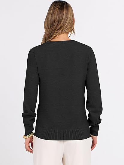 Womens Long Sleeve V Neck Sweaters 2026 Fall Casual Classic Soft Loose Fit Basic Pullover Jumper Top