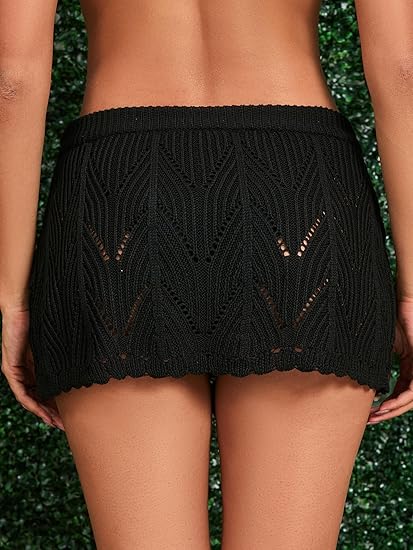 Women Crochet Beach Mini Skirt Swim Bikini Cover Up Skirt Knit Swimsuit Bathing Suit Coverup