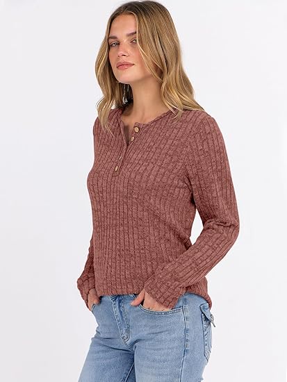 Womens Long Sleeve Henley Shirts Button Down Tunic Tops Fall Lightweight Sweaters Business Casual Blouses 2026