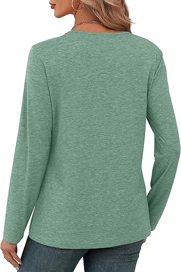 Long Sleeve Shirts for Women V Neck Fall Tops Basic Tunic Tops Loose Fit Dressy 2025