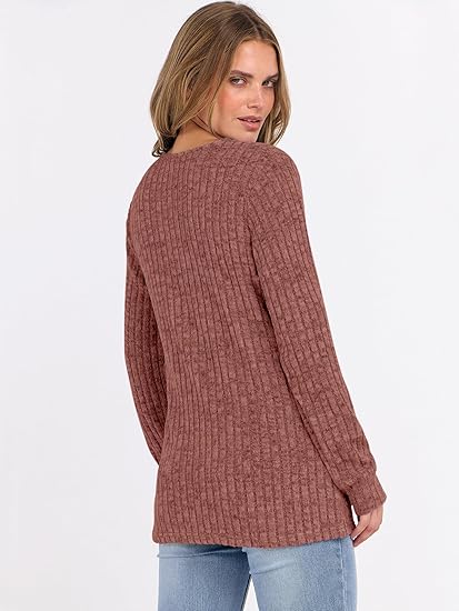 Womens Long Sleeve Henley Shirts Button Down Tunic Tops Fall Lightweight Sweaters Business Casual Blouses 2026