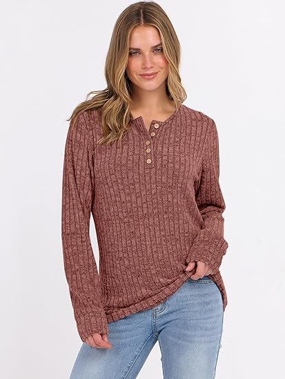 Womens Long Sleeve Henley Shirts Button Down Tunic Tops Fall Lightweight Sweaters Business Casual Blouses 2026