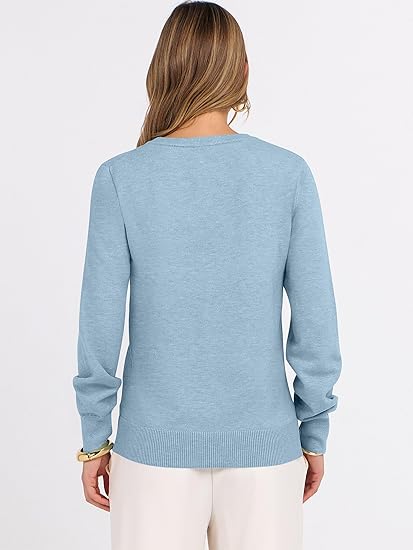 Womens Long Sleeve V Neck Sweaters 2026 Fall Casual Classic Soft Loose Fit Basic Pullover Jumper Top
