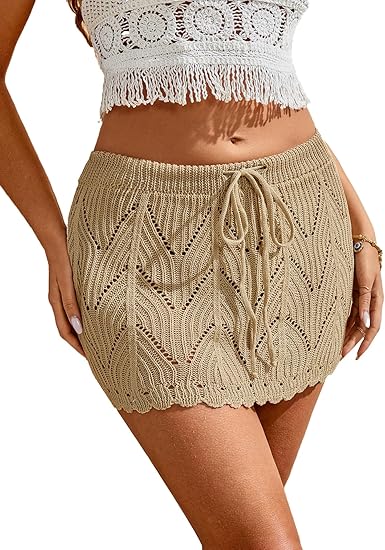 Women Crochet Beach Mini Skirt Swim Bikini Cover Up Skirt Knit Swimsuit Bathing Suit Coverup