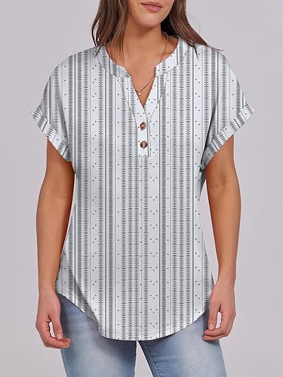 Womens Short Sleeve Henley Tops V Neck Dressy Casual Blouses Summer Trendy Tee Shirts 2026 Vacation Fashion Clothes