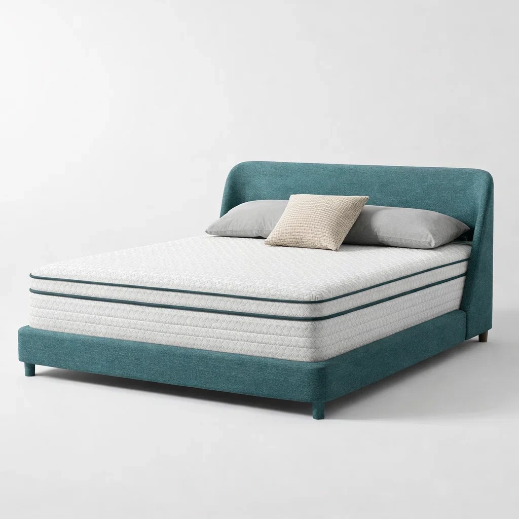 Minimalist Teal Upholstered Low Platform Bed Frame-CasarioLiving