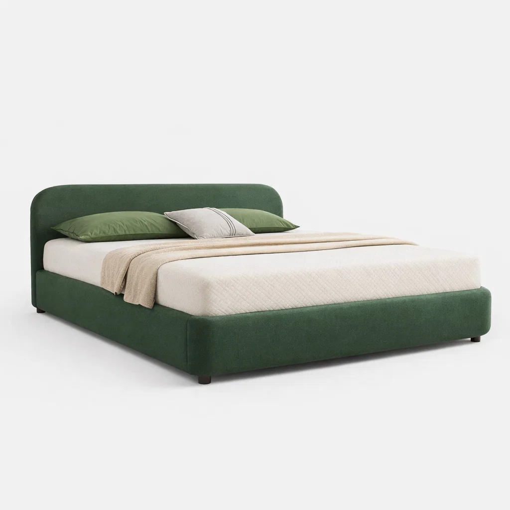 Contemporary Upholstered Platform Bed Frame With Rounded Headboard-CasarioLiving