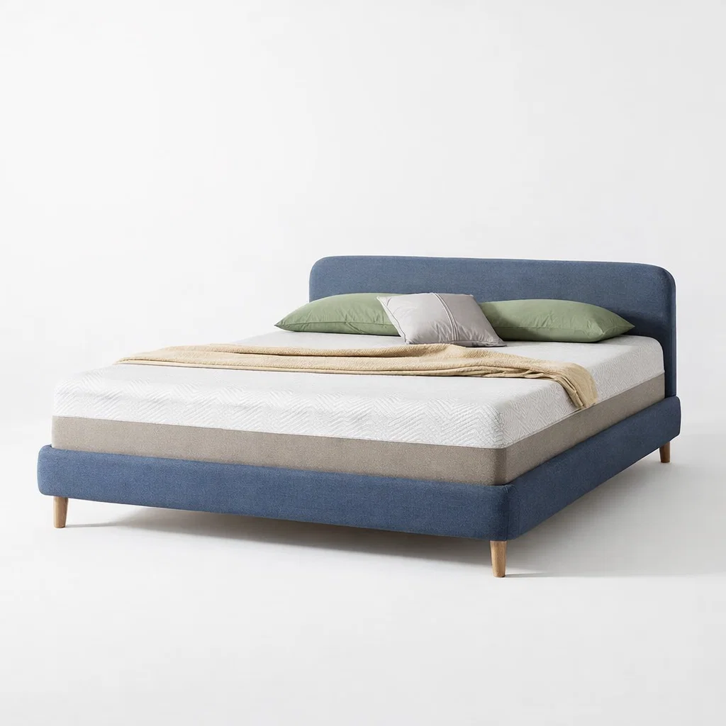 Minimalist Upholstered Platform Bed Frame With Wooden Legs-CasarioLiving