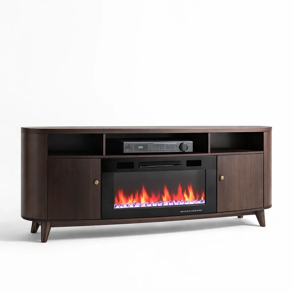 Mid Century Electric Fireplace TV Console with Storage-CasarioLiving
