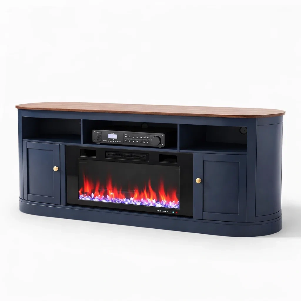 Contemporary Blue Electric Fireplace Media Console-CasarioLiving