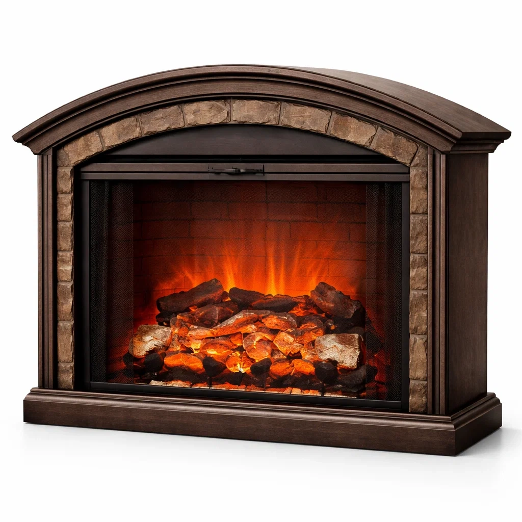 Traditional Arched Electric Fireplace Heater with Stone Detail-CasarioLiving