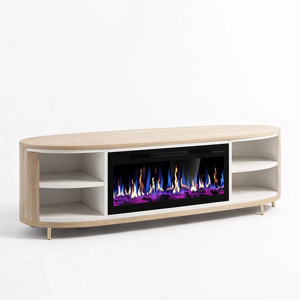 Contemporary Oak Electric Fireplace Media Console-CasarioLiving