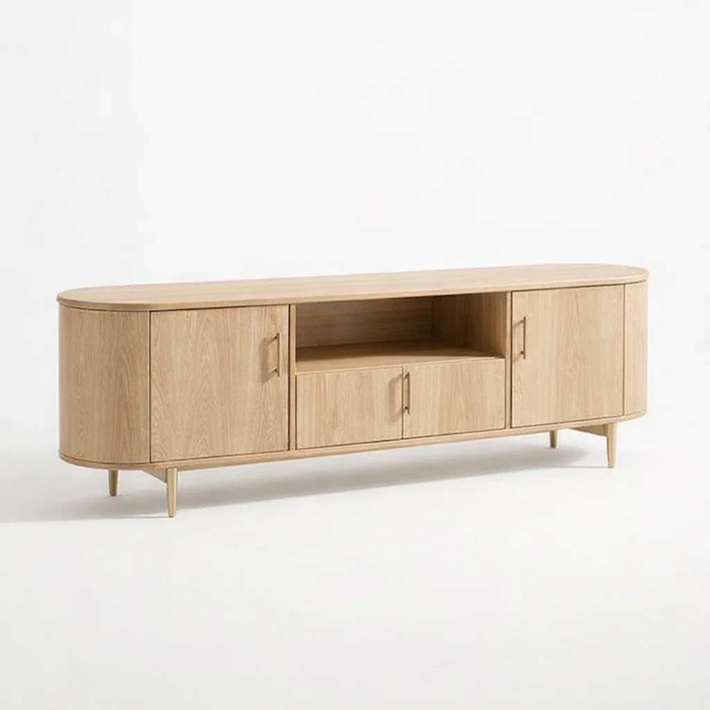 Large Oak Entertainment Center with Cabinet Storage-CasarioLiving