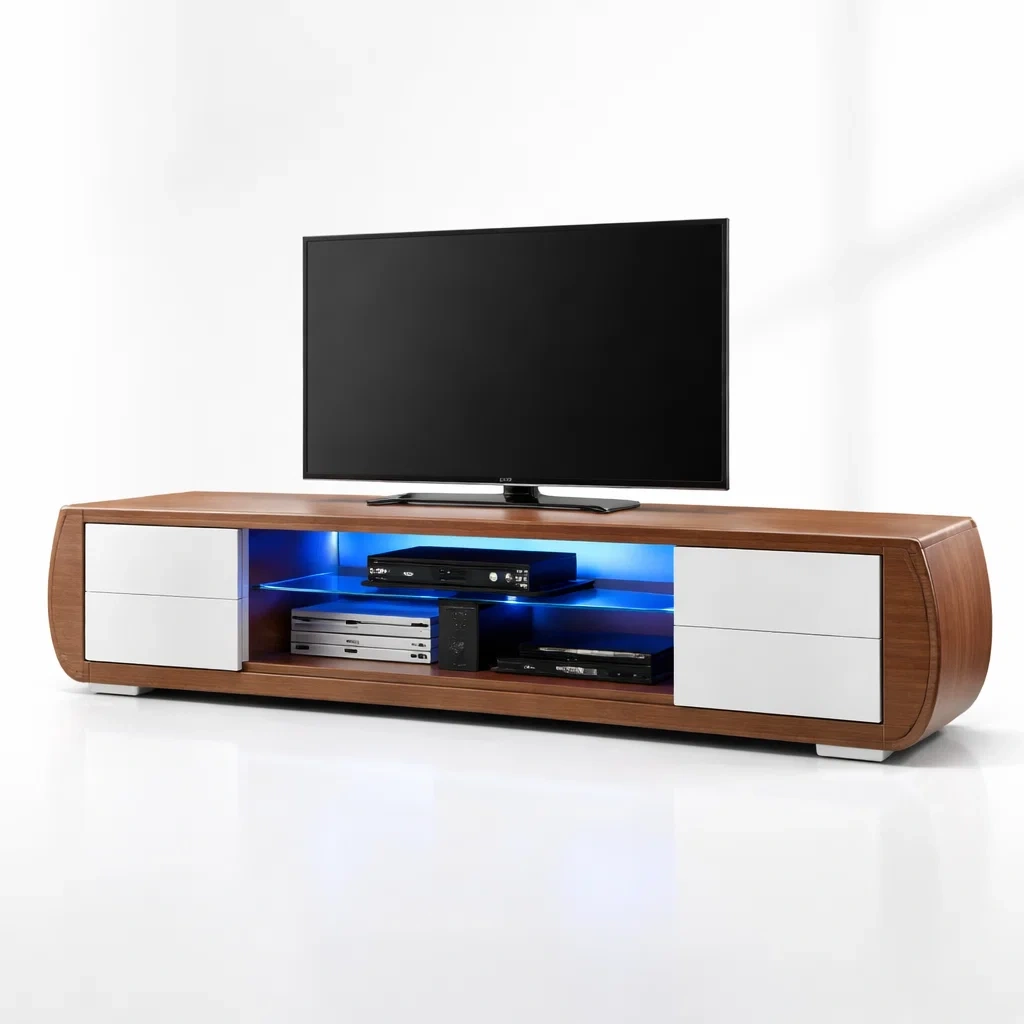 Modern LED Light TV Stand with Open Media Storage-CasarioLiving