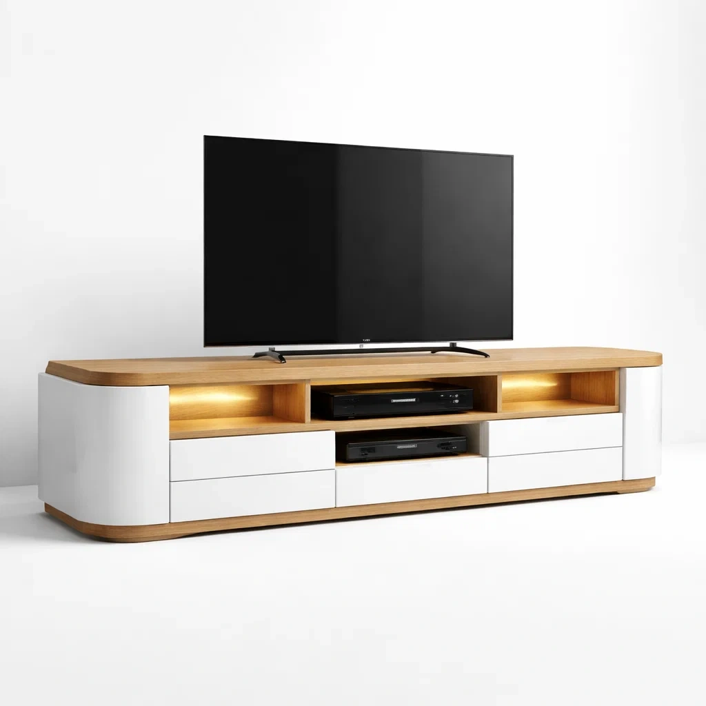Contemporary Oak and White TV Console with Drawers-CasarioLiving