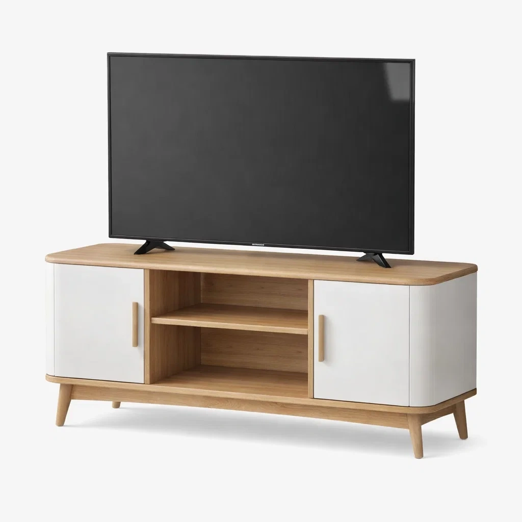 Mid Century Walnut Entertainment TV Stand with Storage-CasarioLiving