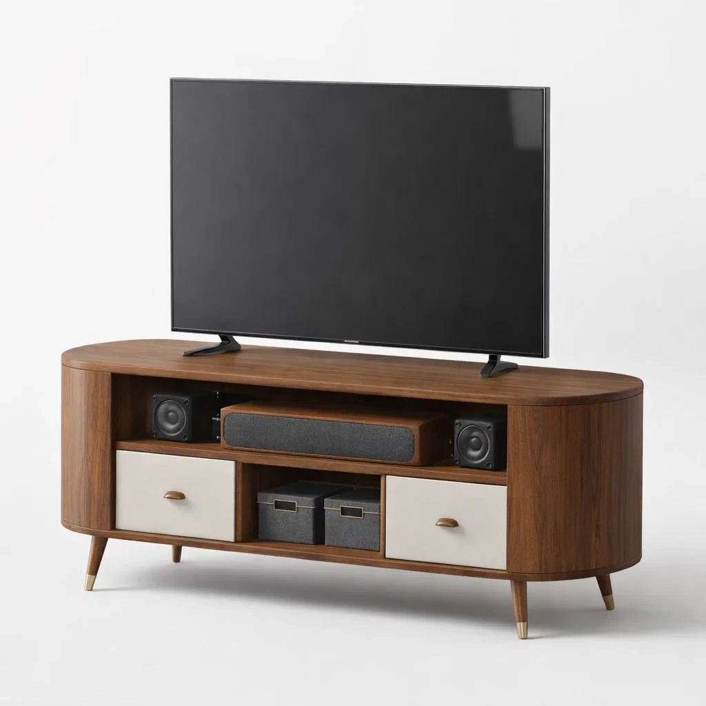 Luxury Fluted Wood TV Console with Metal Base-CasarioLiving