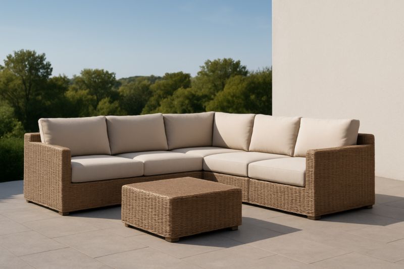Set Divano ad angolo in rattan sintetico con cuscini Beige