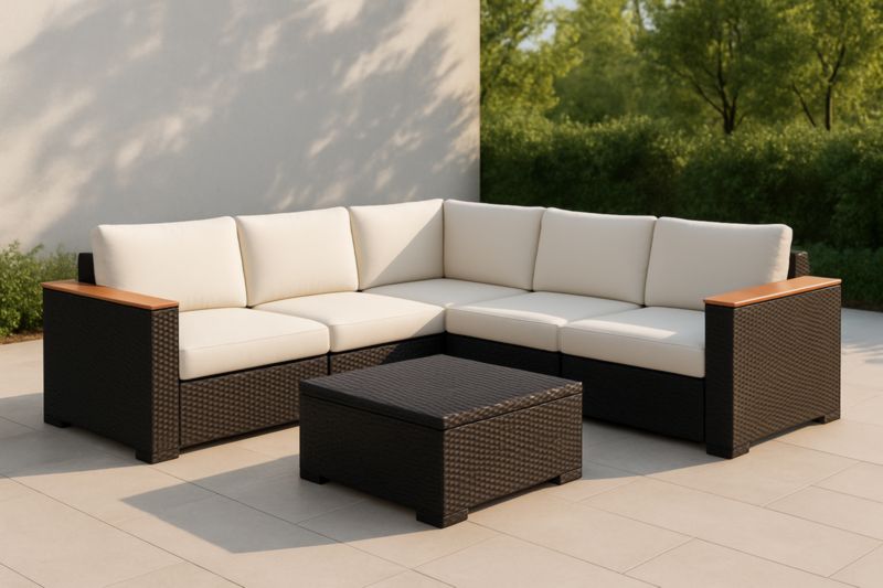 Set Divano ad angolo da Esterno in Rattan Sintetico con Cuscini Crema