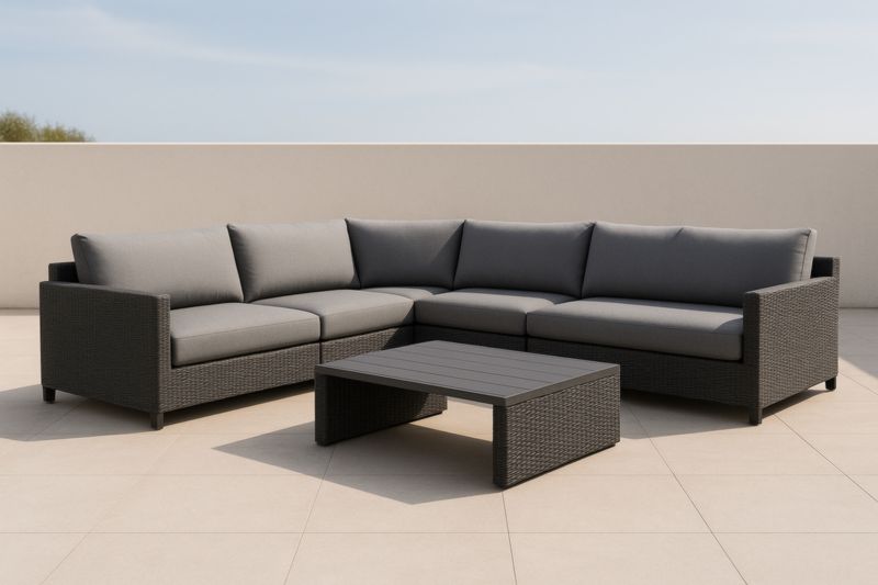 Set Divano ad angolo da Esterno in Rattan Sintetico con Tavolino Grigio