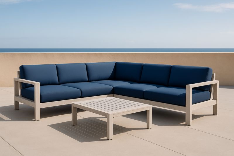 Set Divano ad angolo da esterno in alluminio e tavolino blu