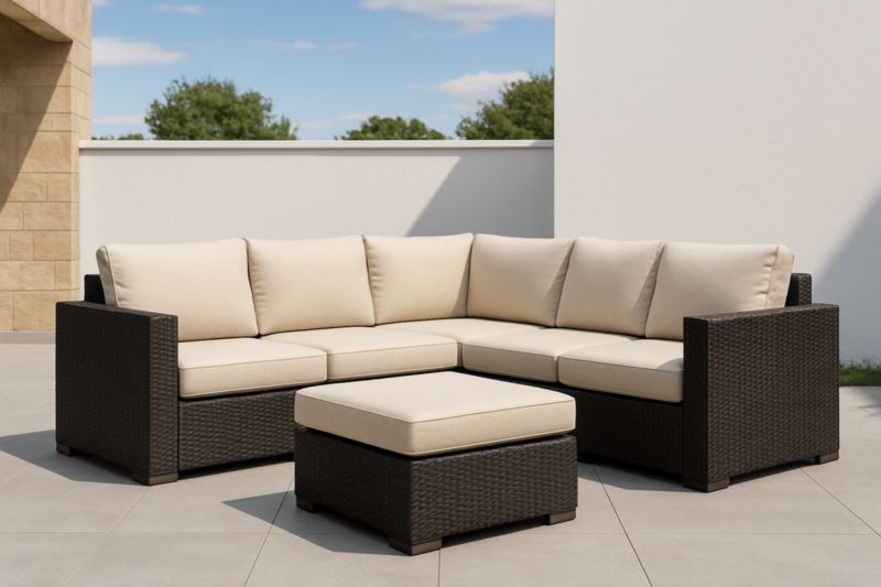 Set Divano ad angolo in Rattan con Cuscini in Poliestere da Esterno