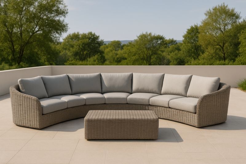 Divano Modulabile da Esterno in Rattan Sintetico con Tavolino e Cuscini Grigi