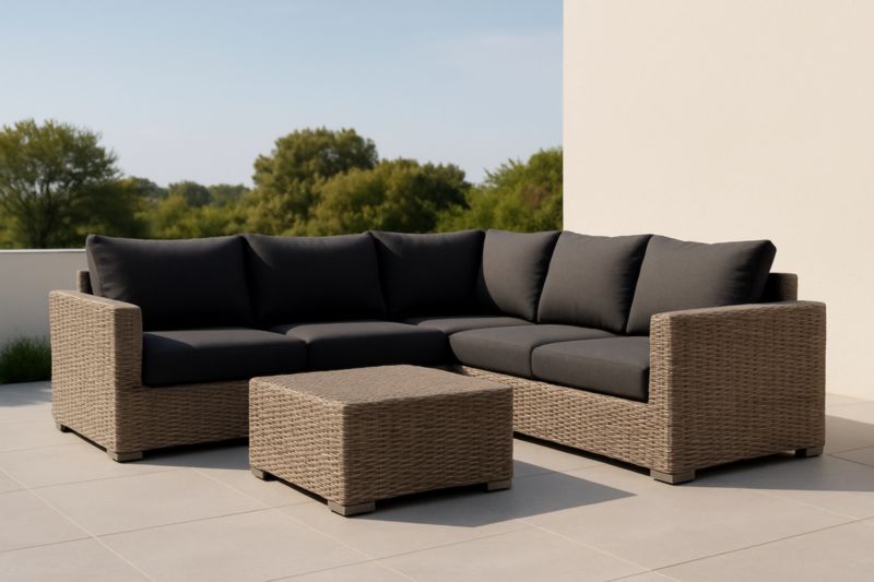 Set Divano ad angolo da Esterno in Rattan Sintetico e Cuscini Grigio Antracite