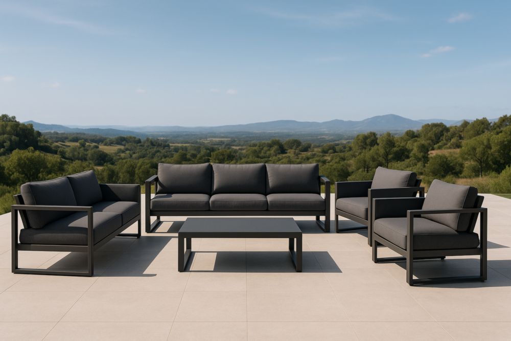 Set di mobili da esterno in alluminio e poliestere grigio