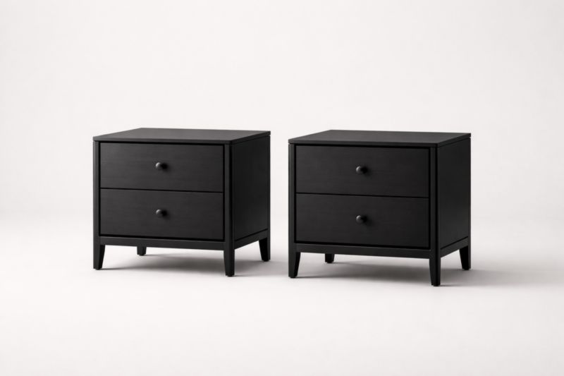 Lot de 2 Tables de Chevet Noires en Bois avec 2 Tiroirs