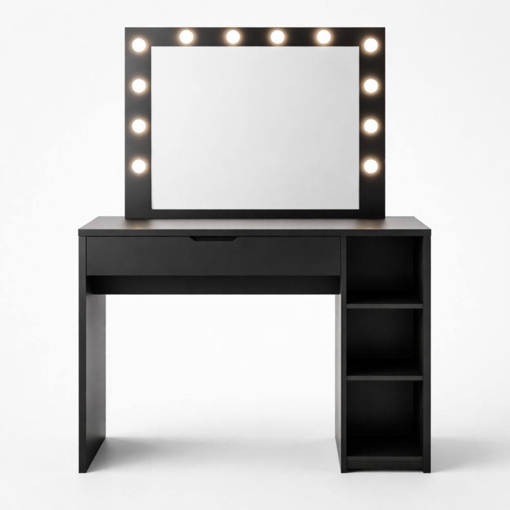 Coiffeuse en Bois Noir avec Miroir Éclairé