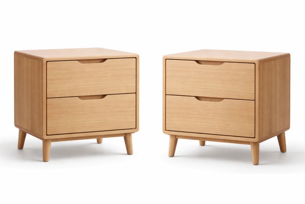 Table de chevet en bois de hêtre avec deux tiroirs