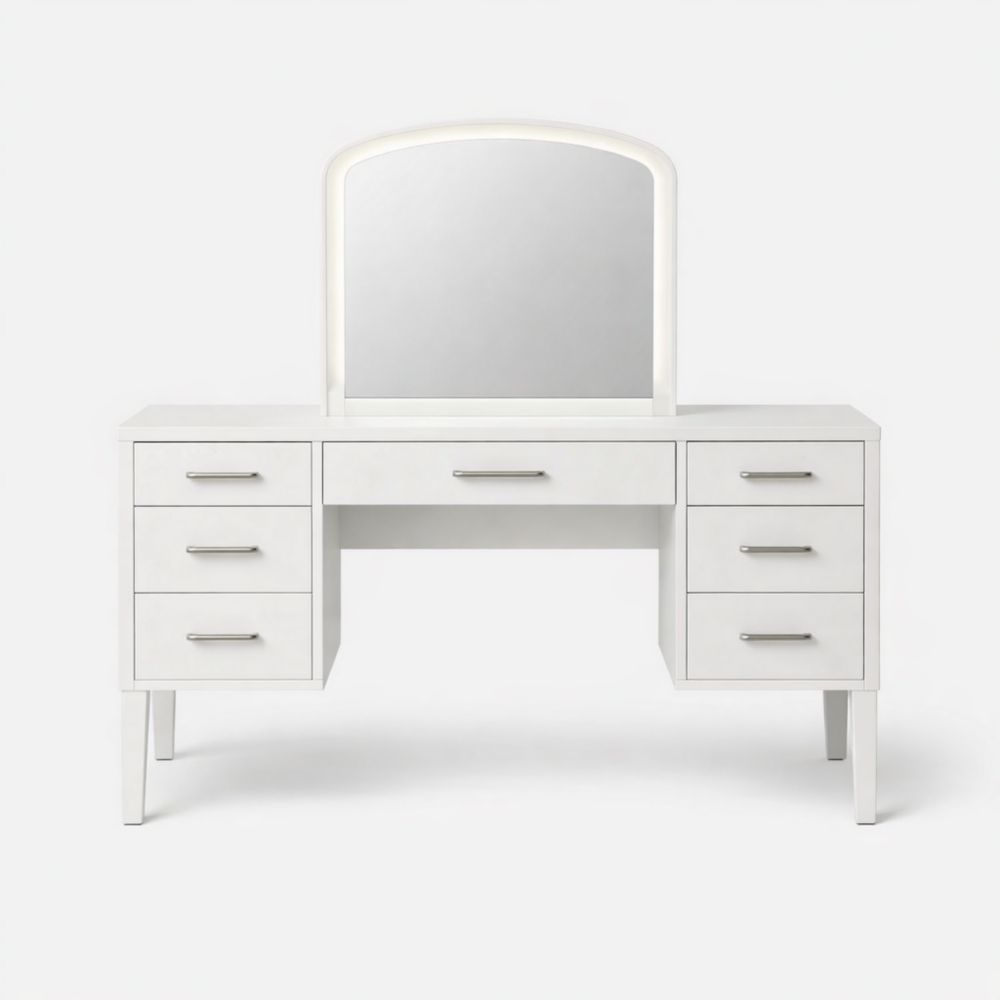 Coiffeuse avec Miroir Éclairé et 7 Tiroirs Bois Blanc