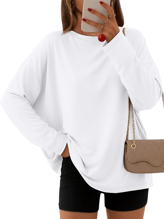 Women's Oversized Long Sleeve Shirts Fall Trendy Tops Fashion Gym Baggy Basic Casual Loose Fit Workout Y2k Clothes