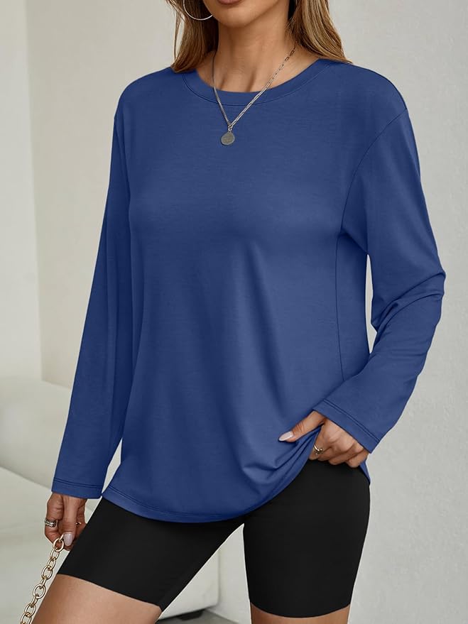 Women's Oversized Long Sleeve Shirts Fall Trendy Tops Fashion Gym Baggy Basic Casual Loose Fit Workout Y2k Clothes