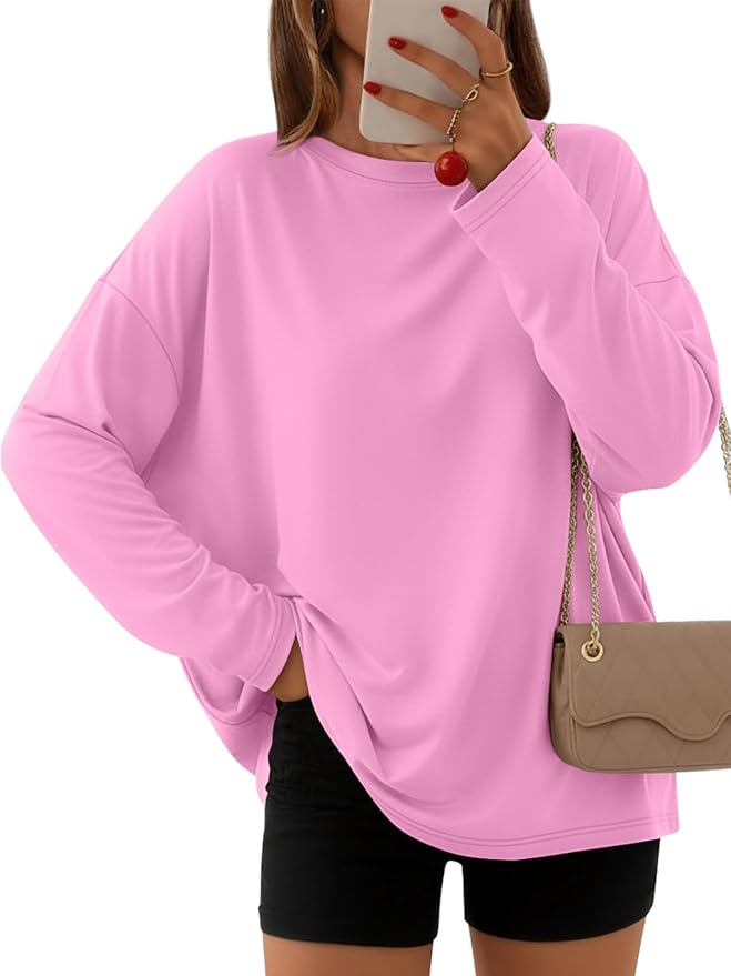 Women's Oversized Long Sleeve Shirts Fall Trendy Tops Fashion Gym Baggy Basic Casual Loose Fit Workout Y2k Clothes