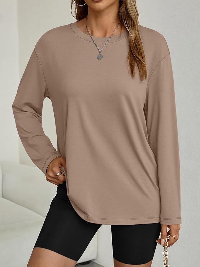  Women's Oversized Long Sleeve Shirts Fall Trendy Tops Fashion Gym Baggy Basic Casual Loose Fit Workout Y2k Clothes